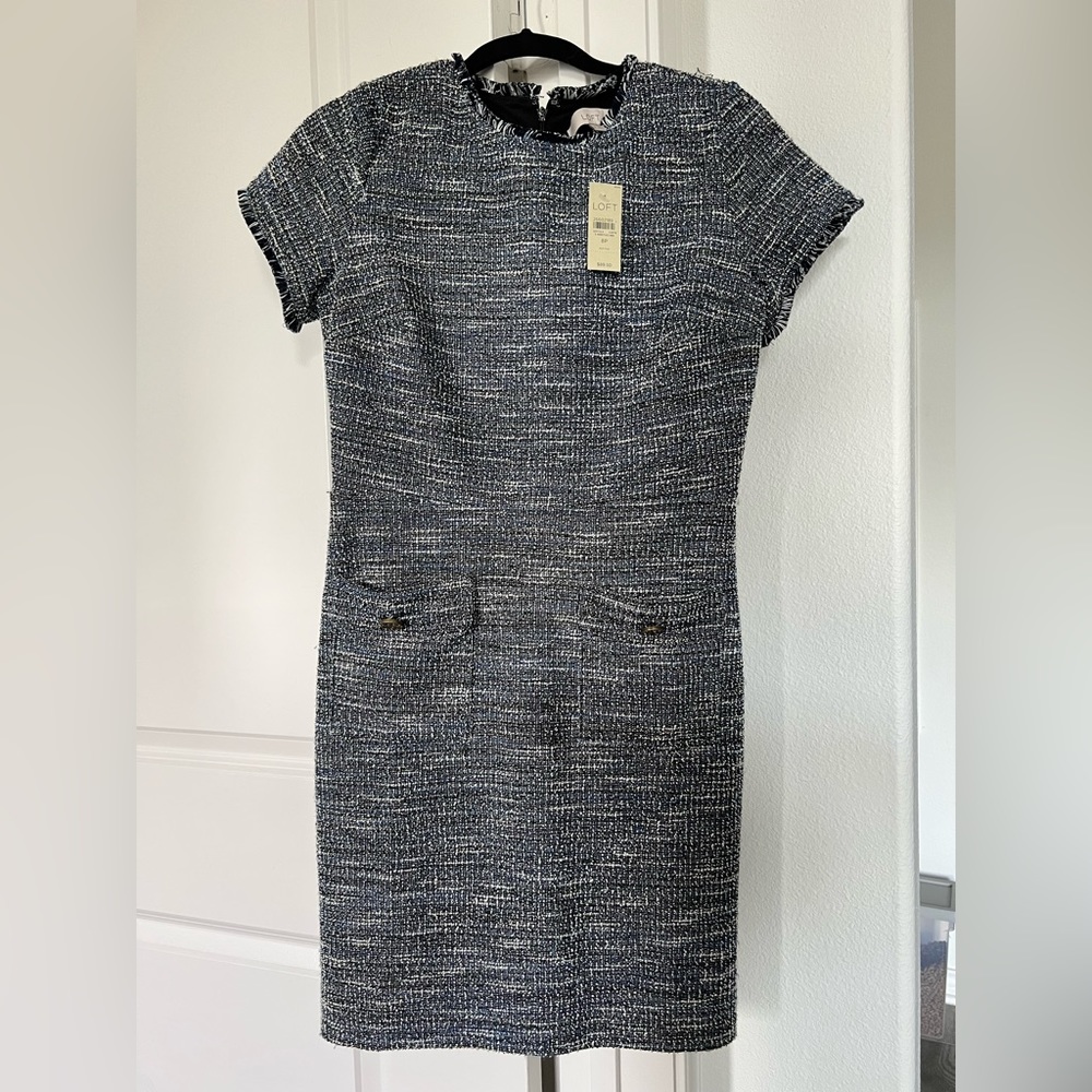 NWT Size 8P tweed blue and black dress from LOFT.